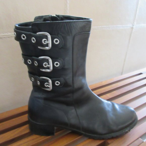 💕SALE - Adrienne Vittadini Black "Trojan" Buckle Boots - Picture 2 of 9